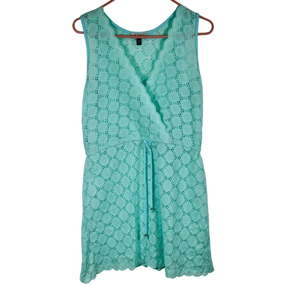 J Valdi Swim Cover-Up Dress Lace Drawstring Waist Sleeveless Aqua Blue S Coastal